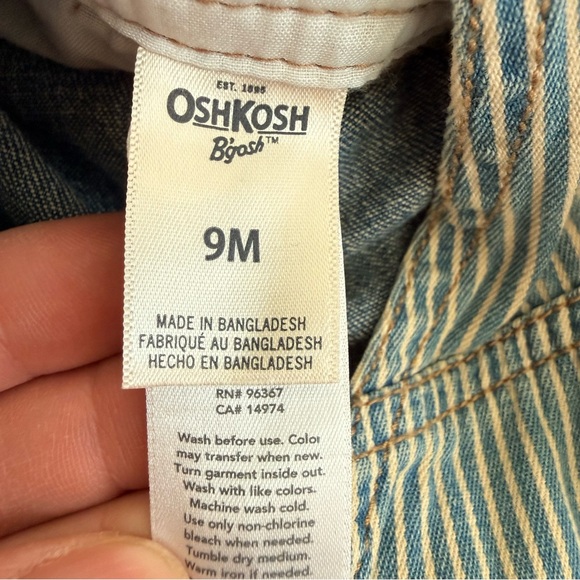 OshKosh Vestbak Bib Overall Denim Shorts Blue Jean Jorts Baby size 9 month - Picture 7 of 8